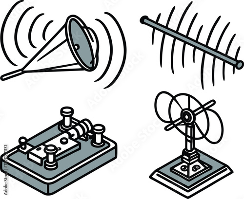 Vintage Radio Communication Devices with Horn Speaker and Microphone
