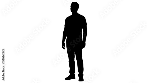Silhouette of a man standing against a white background.