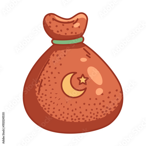 Islamic zakat illustration with crescent moon and star symbol on bag