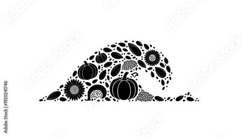 Wave of Autumnal Harvest - Pumpkins, Sunflowers, and Seeds in Silhouette.