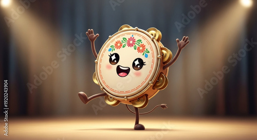 Happy Cartoon Cookie Dancing on Stage with Spotlight