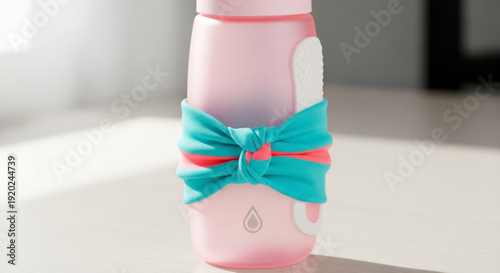 Pink Humidifier with Turquoise Bow on White Surface