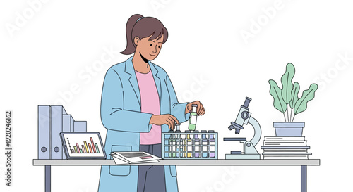 Female Scientist Conducting Laboratory Experiment.