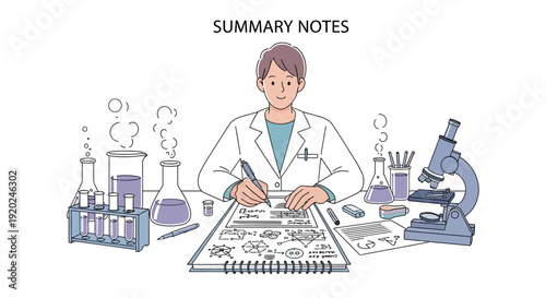Scientist Writing Notes in Laboratory Setting.