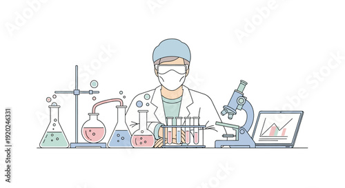 Scientist Working in Laboratory with Equipment.