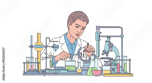 Scientist Conducting Laboratory Experiment with Equipment.