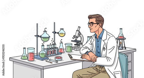 Scientist in lab coat conducting experiment.