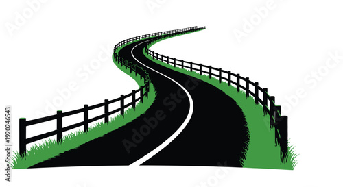 Winding road illustration with a white centerline and green grass