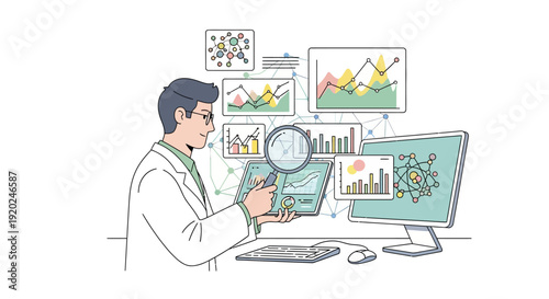 Scientist Examining Data on Computer Screen.