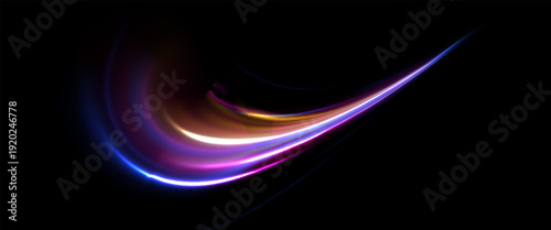 Neon glow swoosh curve on black background