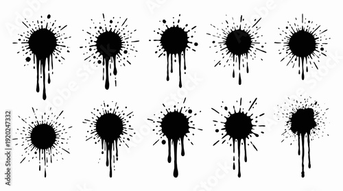 Dripping Ink Splatter Vector – Black Paint Blots with Drips and Splatters for Grunge Backgrounds, Urban Art, Horror Themes, and Creative Design Overlays