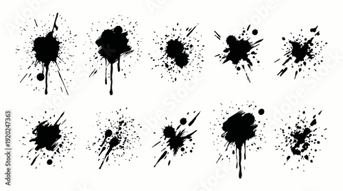 Dripping Ink Splatter Vector – Black Paint Blots with Drips and Splatters for Grunge Backgrounds, Urban Art, Horror Themes, and Creative Design Overlays