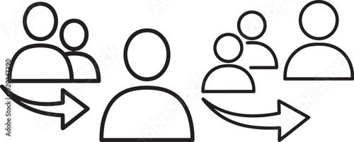 Group of People Icons with Transfer Arrow: Indicating Recruitment, Transfer, or Delegation