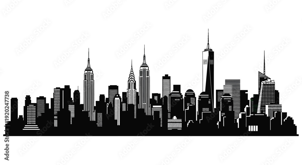 Obraz premium A striking black and white silhouette of a city skyline