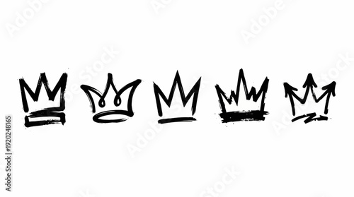 Hand-Drawn Crown Icons Vector – Black Marker Doodle Crowns in Various Styles for Royal-Themed Designs, Urban Art, Stickers, and Creative Graphic Projects