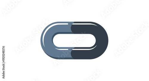 A sleek and modern vector illustration of a single chain link, split between light blue and dark grey, symbolizing connection and strength.
