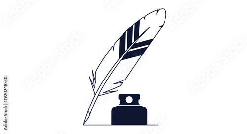 An elegant outline illustration of a classic feather quill pen alongside an inkwell, symbolizing traditional writing, art, and literature.
