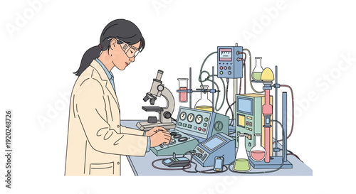 Female Scientist Conducting Laboratory Experiment Research.
