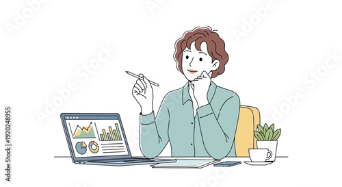 Woman Analyzing Data on Laptop Computer.
