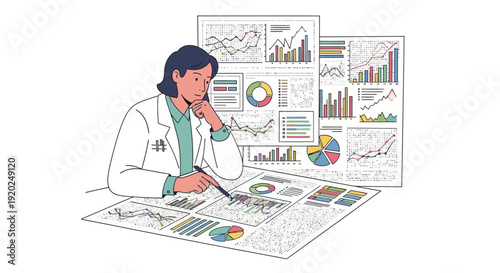 Scientist Analyzing Data Charts and Graphs.