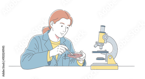 Woman Scientist Examining Sample Under Microscope.