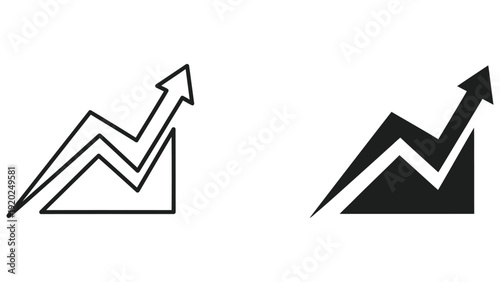 Two variations of an upward trending arrow chart for financial analytics