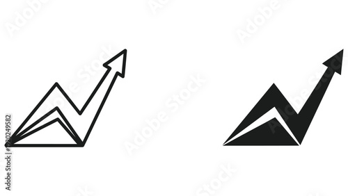 Upward trending graph line and solid arrow icon for business growth
