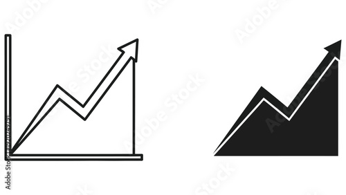 Rising line graph icon and its filled counterpart on white background