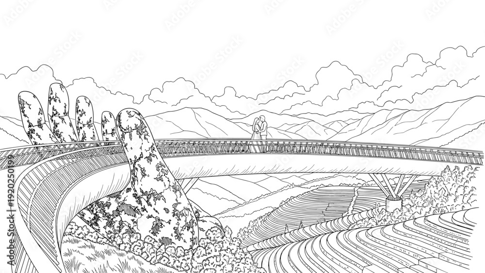 Obraz premium Golden Bridge Vietnam, a unique architectural marvel held by giant stone hands