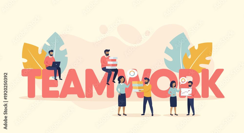 Fototapeta premium Teamwork Illustration with People Working Together.