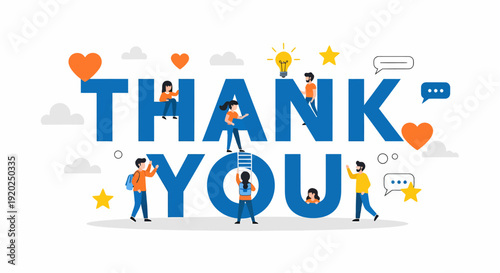 Thank You Message with People Illustration.