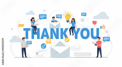 People Surrounding Thank You Message Illustration.