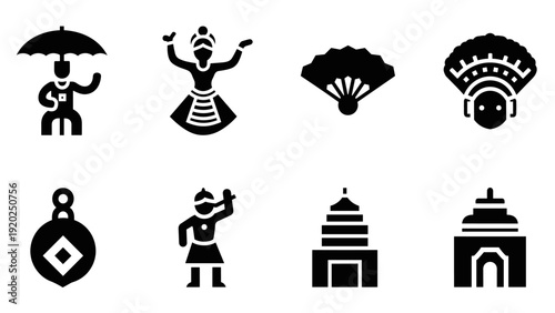 Collection of diverse cultural icons representing travel and tradition