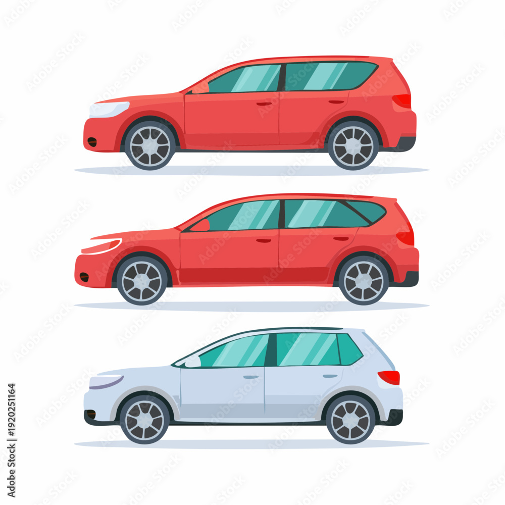 Fototapeta premium Car in different view. Front, back, top and side car projection. Flat illustration for designing. Vector suv.