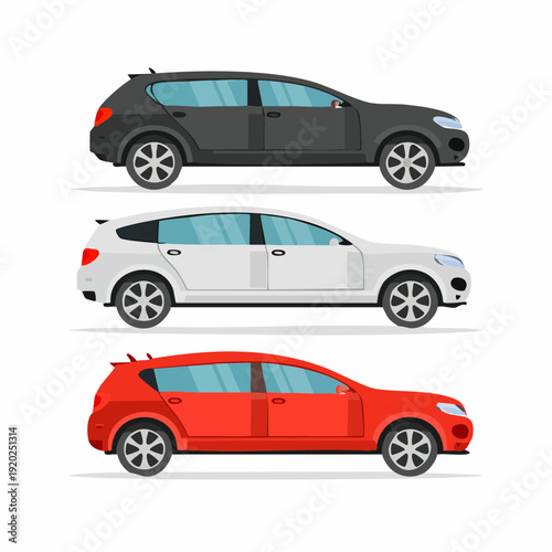 Car in different view. Front, back, top and side car projection. Flat illustration for designing. Vector suv.
