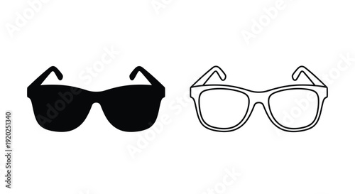 Black sunglasses and white framed glasses shown in a simple illustration