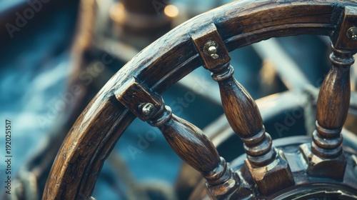 Helm of Exploration: An intricate and weathered ship's helm, a testament to journeys across the seas, stands as a symbol of navigation and control.