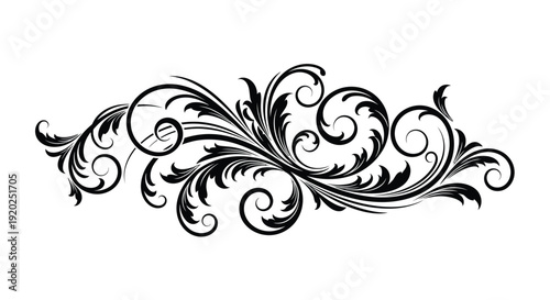 Elegant black floral swirl design on a white background
