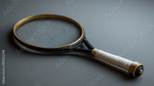 Elegant Tennis Racquet: An elegant tennis racquet rests, showcasing its intricate design. The net, handle, and frame come together to symbolize a sporty lifestyle.