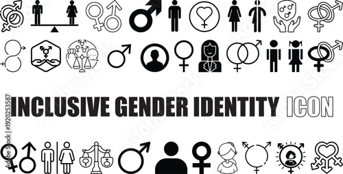  Inclusive Gender Identity Icons Set Male Female Transgender Nonbinary Vector Symbols.