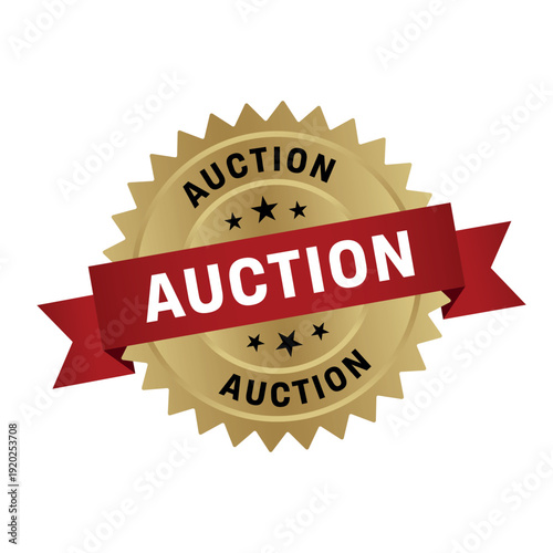 Gold Auction, Auction Round Sign With Ribbon