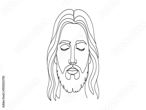 A drawing of jesus christ with long hair and a beard