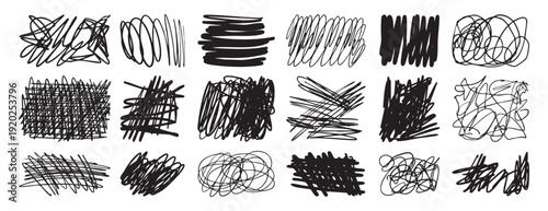 Vector set of scribble graphic elements hand drawn strokes and highlights