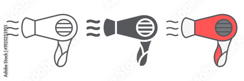 Hair dryer line icon, barber and appliance, blowdryer sign, vector graphics, a linear pattern on a white background.