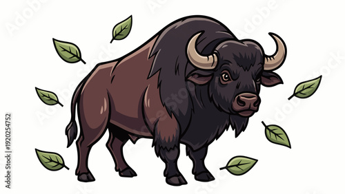 Buffalo cartoon vector illustration, modern traditional mascot style