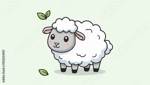 Cartoon sheep vector illustration, cute cartoon style, soft colors, simple leaves