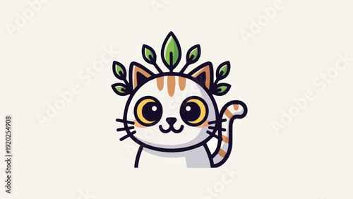Cartoon cat vector illustration, cute logo style, friendly expression