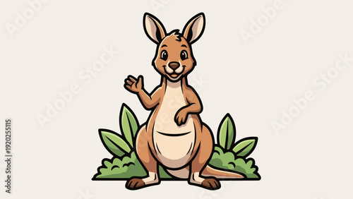 Cartoon kangaroo vector illustration, friendly mascot style, thick outline