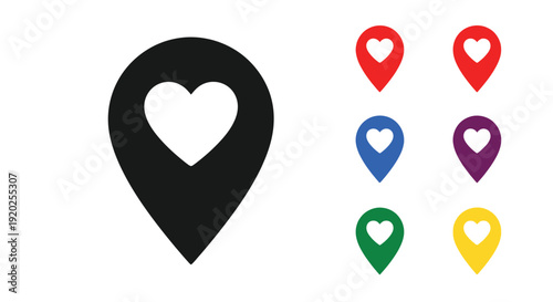 Heart shaped map pin icons in various colors a striking silhouette