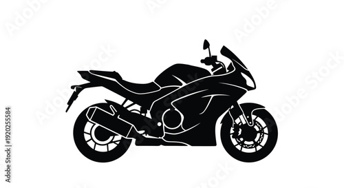 A black silhouette of a modern sport motorcycle sharply defined silhouette